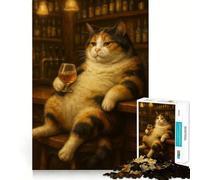 Puzzle pour Adolescents 1000 pièces Chat Calico Buvant au Bar Coupe serrée Amusant Résolution de problèmes Détente Décoration de Noël (38x52cm)