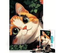 Puzzle pour Adolescents 1000 pièces Chat Calico dans Les Fleurs Découpe serrée Jeu de réflexion Amusant et créatif Détente Cadeau Artistique de Noël (38x52cm)