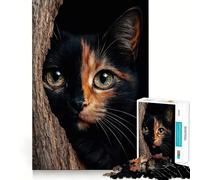 Puzzle pour Adolescents 1000 pièces Chat Calico Qui Regarde Depuis Un Arbre Décoration découpée avec précision Jouet créatif et Amusant Jeu de Paix Pièce d'art de Noël (50x75cm)