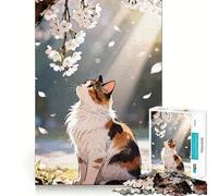 Puzzle pour Adolescents 1000 pièces Chat Calico sous Les cerisiers en Fleurs Jeu de logique et d'amusement Silencieux Jeu d'art d'anniversaire (38x26cm)