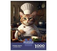 Puzzle pour adolescents, 1000 pièces Chat Chef Pan Cook Puzzle, Jeux de famille, Décoration parfaite, Cadeaux uniques pour anniversaire et Noël 70 x 50 cm/1000 pièces