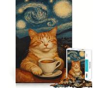 Puzzle pour Adolescents 1000 pièces Chat dans la Nuit étoilée Découpe serrée Amusant Résolution de problèmes Détente Décoration de Noël (38x52cm)