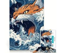 Puzzle pour Adolescents 1000 pièces Chat dans Les Vagues Bords impeccables Jeu de réflexion Amusant Cadeau Moments de détente Décoration Murale de Noël (50x75cm)