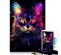 Puzzle pour Adolescents 1000 pièces Chat dans Un Univers psychédélique et frontalier Découpe serrée Amusant Résolution de problèmes Détente Décoration de Noël (38x52cm)