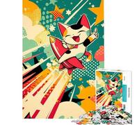 Puzzle pour Adolescents 1000 pièces Chat de Dessin animé chevauchant Une fusée Activités Amusantes à la Maison Décoration intérieure Jeu Pratique pour Les 14 Ans et Plus (50x75cm)