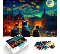 Puzzle pour Adolescents 1000 pièces Chat de la Nuit étoilée Jeu Familial Anti-Stress Défi Difficile Cadeaux du Père Noël Secret 50x70cm