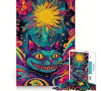 Puzzle pour Adolescents 1000 pièces Chat du Cheshire psychédélique Bords impeccables Jeu de réflexion Amusant Cadeau Ambiance chaleureuse Décoration Murale de Noël (50x75cm)
