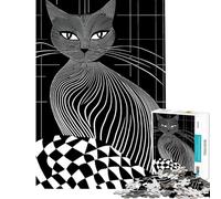 Puzzle pour Adolescents 1000 pièces Chat en Dessin au Trait Difficile et Stimulant Jeu Familial adapté aux Personnes de 14 Ans et Plus (50x75cm)