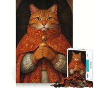 Puzzle pour Adolescents 1000 pièces Chat en Robe Royale Décoration découpée avec Soin Jouet créatif et Amusant Jeu de Paix Pièce Artistique de Noël (38x26cm)