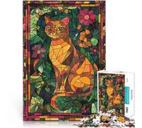 Puzzle pour Adolescents 1000 pièces Chat en vitrail Séjour Anti-Stress pour Tuer Le Temps Liste de souhaits avec Le Père Noël 38x26cm