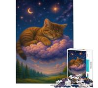 Puzzle pour Adolescents 1000 pièces Chat endormi sur Un Nuage Paysage onirique Jeu intellectuel et éducatif Activités familiales Cadeau d'anniversaire (Dimensions 38x52cm)
