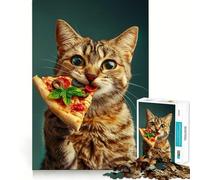 Puzzle pour Adolescents 1000 pièces Chat et sa Pizza Découpe serrée Jeu de réflexion Amusant et créatif Détente Cadeau Artistique de Noël (38x52cm)