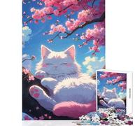 Puzzle pour Adolescents 1000 pièces Chat Faisant la Sieste sous Les cerisiers en Fleurs Puzzle 1000 pièces Jeu de réflexion pour Apprendre en s'amusant (38x26cm)