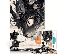 Puzzle pour Adolescents 1000 pièces Chat Fille et Chat géant Décoration découpée soignée Jouet créatif et Amusant Jeu de Paix Pièce d'art de Noël (38x52cm)