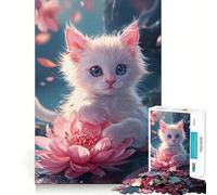 Puzzle pour Adolescents 1000 pièces Chat Fleur Mignon Découpe Soignée Décoration Jouet Créatif Amusant Jeu de Paix Pièce d'art de Noël (38x52cm)