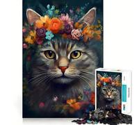 Puzzle pour Adolescents 1000 pièces Chat Fleurs Bords impeccables Jeu Amusant et Stimulant Mental Jeu Calme et Amusant Anniversaire Art Découverte (50x75cm)