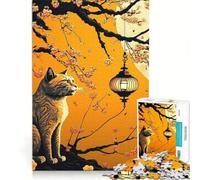 Puzzle pour Adolescents 1000 pièces Chat Fleurs de Cerisier Japon, Jouet éducatif, pour s'amuser en Famille, renforcer Les Liens Entre Les Couples 50x75cm
