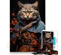 Puzzle pour Adolescents 1000 pièces Chat Guerrier Japonais Pièces emboîtables Jeu de logique Amusant et Silencieux Activité Artistique pour Anniversaire (50x75cm)