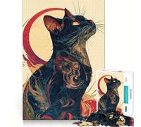 Puzzle pour Adolescents 1000 pièces Chat Japonais Mignon Noir,Bords Nets,Jeu de Concentration Amusant,Moment de détente,Cadeau de Noël apaisant (38x52cm)