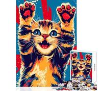 Puzzle pour Adolescents 1000 pièces Chat Joyeux Poster Art Jeu Familial Défi Difficile Jouet Décoration Murale Collection d'artistes Beaux-Arts (50X75CM)