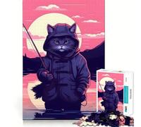 Puzzle pour Adolescents 1000 pièces Chat Lac Pêche Bords impeccables Jeu de réflexion Amusant Cadeau Moments de détente Décoration Murale de Noël (38x26cm)