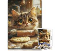 Puzzle pour Adolescents 1000 pièces Chat Mignon Pâtisserie Décoration Parfaite Jeu Pratique Cadeau Père Noël Secret (Taille 38x52cm)