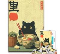Puzzle pour Adolescents 1000 pièces Chat Noir avec Bol de Ramen - Jouet Artistique, Jeu éducatif, décoration Parfaite, Jouet Anti-Stress 38x26cm (1000 pièces)
