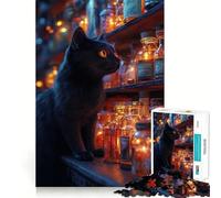 Puzzle pour Adolescents 1000 pièces Chat Noir avec flacons de Potion,Bords décoratifs de qualité supérieure,Jeu de Concentration,Divertissement pour Les Moments de détente,Cadeau Artistique de Noël