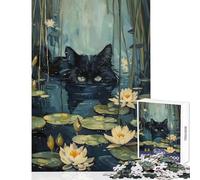 Puzzle pour Adolescents 1000 pièces Chat Noir caché dans Une rivière Jeu de Construction pour se détendre et relever Le défi Dimensions 38x52cm