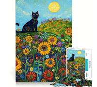 Puzzle pour Adolescents 1000 pièces Chat Noir dans Un Champ de tournesols,Assemblage sans Couture,Jeu créatif,détente,Cadeau de Noël (38x26cm)