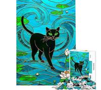 Puzzle pour Adolescents 1000 pièces Chat Noir dans Un vitrail Puzzle Adulte à Faire soi-même Jouet à Faire soi-même Idéal pour Passer Le Temps Pendant Les Vacances à la Maison Offre spéciale