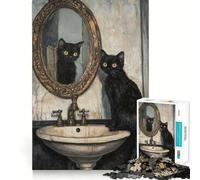 Puzzle pour Adolescents 1000 pièces Chat Noir dans Une Salle de Bain Découpe serrée Jeu de réflexion Amusant et créatif Détente Cadeau Artistique de Noël (38x26cm)