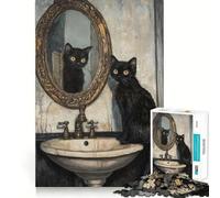Puzzle pour Adolescents 1000 pièces Chat Noir dans Une Salle de Bain Découpe serrée Jeu de réflexion Amusant et créatif Détente Cadeau Artistique de Noël (38x52cm)