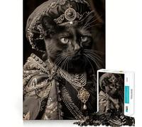 Puzzle pour Adolescents 1000 pièces Chat Noir en Tenue Royale,Bords travaillés,Jeu de Concentration,Divertissement pour Les Moments de détente,Cadeau Artistique de Noël (50x75cm)