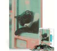 Puzzle pour Adolescents 1000 pièces Chat Noir endormi,Illustration aux Bords précis,Jeu de Concentration, pour des Moments de détente,Illustration de Noël (50x75cm)