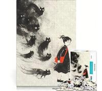 Puzzle pour Adolescents 1000 pièces Chat Noir Fantômes Yokai, Jeu Impossible, Décompression intellectuelle, Cadeaux pour Femmes 38x26cm