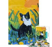 Puzzle pour Adolescents 1000 pièces Chat Noir Joueur dans l'herbe Activités Amusantes à la Maison Décoration Parfaite Jeu de réflexion pour Les 14 Ans et Plus Jeu de Puzzle proposé (38x26cm)