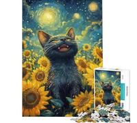 Puzzle pour Adolescents 1000 pièces Chat Noir Joyeux dans Un Champ de tournesols Puzzle pour Adultes Jeux relaxants Découpe de précision Aide à l'exercice cérébral (Dimensions 38x52cm)