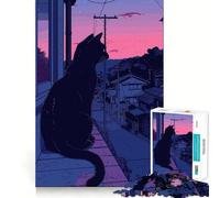 Puzzle pour Adolescents 1000 pièces Chat Noir Lofi Rose rétro,Art aux Bords précis,Jeu de Concentration,Cadeau,Jeu pour Passer Un Moment agréable,Art de Noël (38x26cm)