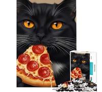 Puzzle pour Adolescents 1000 pièces Chat Noir Mangeant Une Part de Pizza Jeu éducatif défi Jeu Impossible idée Cadeau d'anniversaire (Dimensions 50x75cm)