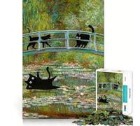 Puzzle pour Adolescents 1000 pièces Chat Noir Monet Nénuphar Art aux Bords précis,Jeu de Concentration Cadeau,Jeu de détente,Scène de Noël (50x75cm)