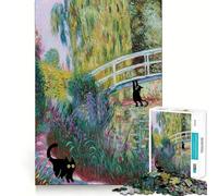 Puzzle pour Adolescents 1000 pièces Chat Noir Monet Nénuphar Art aux Bords précis,Jeu de Concentration Cadeau,Jeu de détente,Scène de Noël (50x75cm)