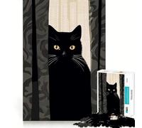 Puzzle pour Adolescents 1000 pièces Chat Noir Qui Regarde,Illustration aux Bords Nets,Jeu de Concentration,Cadeau,Jeu pour Passer Un Moment agréable,Illustration de Noël (50x75cm)