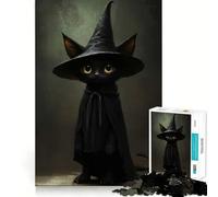 Puzzle pour Adolescents 1000 pièces Chat Noir sorcière avec Chapeau et Cape,Finitions impeccables,Jeu de Concentration Amusant,Moment de détente,Cadeau de Noël apaisant (38x52cm)