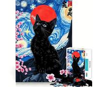 Puzzle pour Adolescents 1000 pièces Chat Noir sous Un Ciel étoilé,décor aux Bords Nets,Jeu de Concentration idéal,Cadeau Parfait pour des Moments de détente,Illustration de Noël (38x52cm)