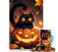 Puzzle pour Adolescents 1000 pièces Chat Noir sur Citrouille,Motif Bords Nets,Jeu de Concentration Amusant,Moment de détente,Cadeau de Noël apaisant (50x75cm)