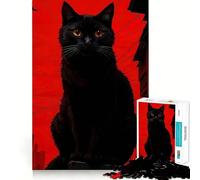 Puzzle pour Adolescents 1000 pièces Chat Noir sur Fond Urbain Rouge,Finition Premium,Jeu de Concentration,Divertissement Pendant Les Moments de détente,Cadeau Artistique de Noël (50x75cm)