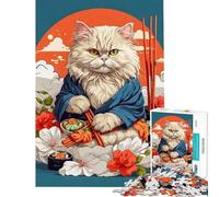 Puzzle pour Adolescents 1000 pièces Chat Persan Vintage Japon Aide à stimuler Le Cerveau Exercice Anti-Stress Jeu de réflexion pour Les 14 Ans et Plus (38x52cm)