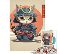 Puzzle pour Adolescents 1000 pièces Chat Samouraï Guerrier Japon Puzzle Adulte Jeu Manuel Idéal pour Passer Le Temps Pendant Les Vacances Offre spéciale comme Cadeau pour Toute la Famille (38x26cm)