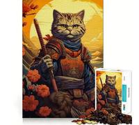 Puzzle pour Adolescents 1000 pièces Chat Samouraï Jeu Japonais à articulations serrées Jeu cognitif Jouet Facile à divertir Décoration de Noël Cadeau (38x52cm)